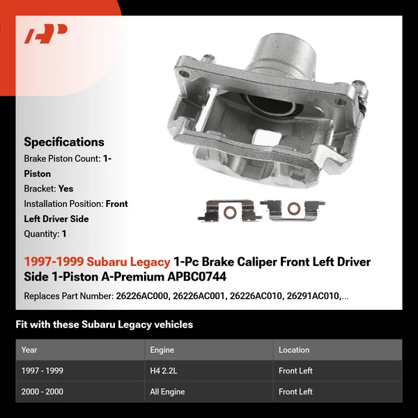 1997-1999 Subaru Legacy 1-Pc Brake Caliper Front Left Driver Side 1-Piston A-Premium APBC0744