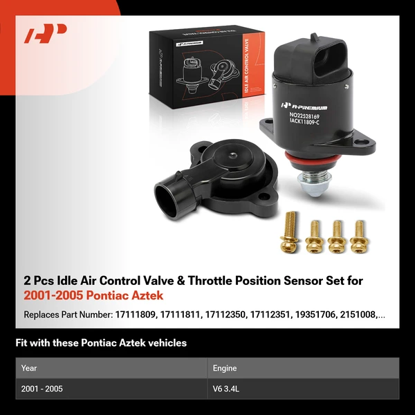 2 Pcs Idle Air Control Valve & Throttle Position Sensor Set for 2001-2005 Pontiac Aztek