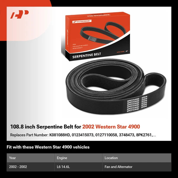 108.8 inch Serpentine Belt for 2002 Western Star 4900