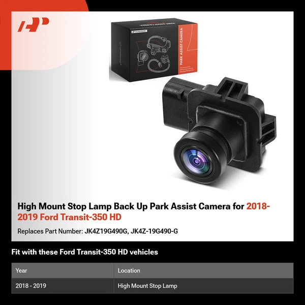 High Mount Stop Lamp Back Up Park Assist Camera for 2018-2019 Ford Transit-350 HD