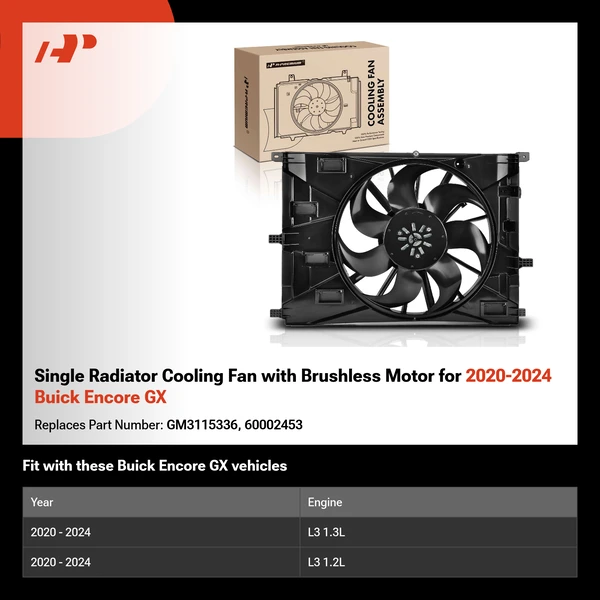 Single Radiator Cooling Fan with Brushless Motor for 2020-2024 Buick Encore GX
