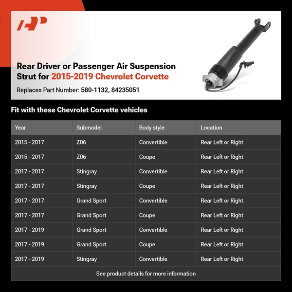 Rear Driver or Passenger Air Suspension Strut for 2015-2019 Chevrolet Corvette