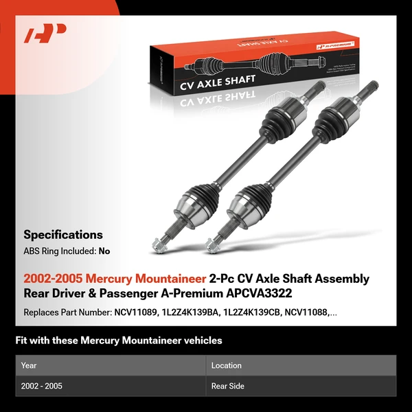 2002-2005 Mercury Mountaineer 2-Pc CV Axle Shaft Assembly Rear Driver & Passenger A-Premium APCVA3322
