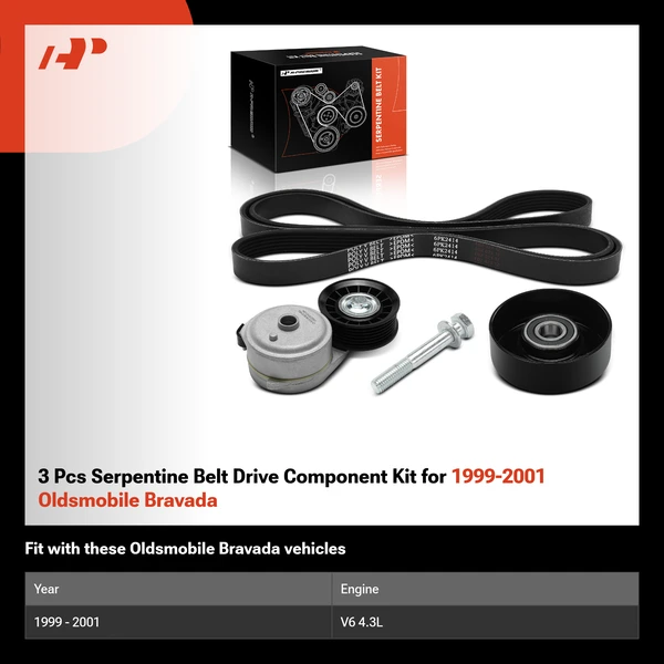 3 Pcs Serpentine Belt Drive Component Kit for 1999-2001 Oldsmobile Bravada