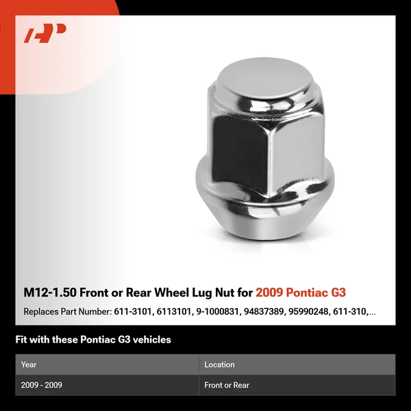 M12-1.50 Front or Rear Wheel Lug Nut for 2009 Pontiac G3