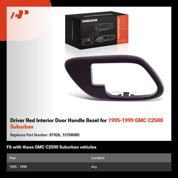 Driver Red Interior Door Handle Bezel for 1995-1999 GMC C2500 Suburban