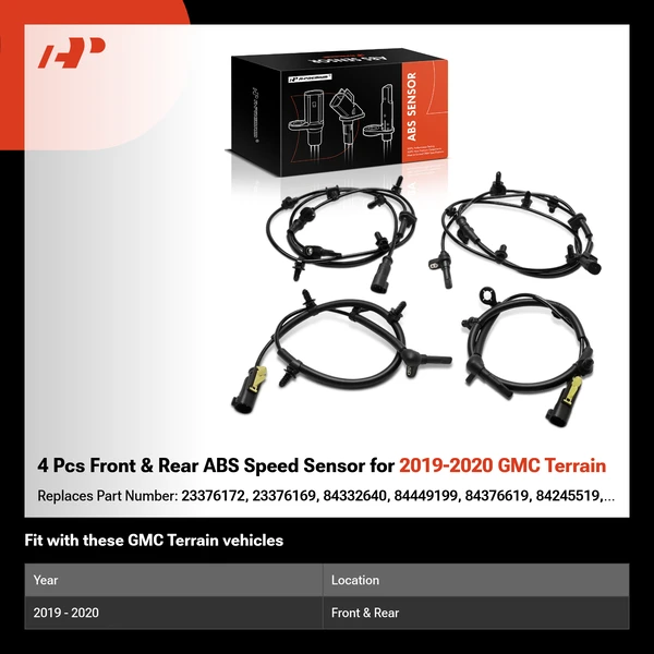 4 Pcs Front & Rear ABS Speed Sensor for 2019-2020 GMC Terrain