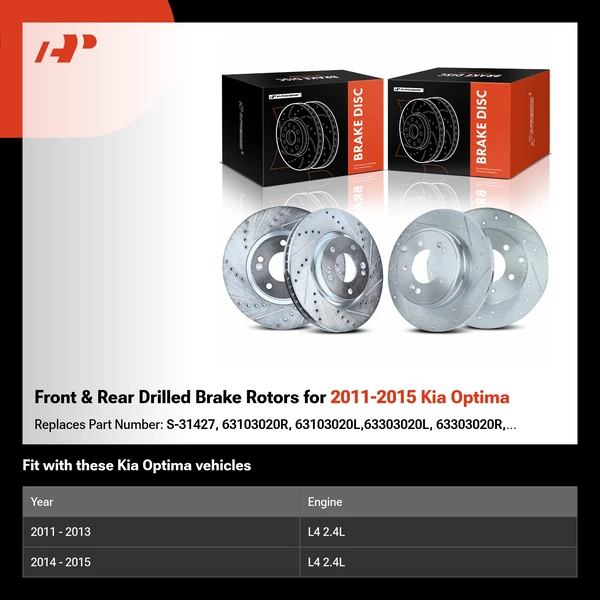 Front & Rear Drilled Brake Rotors for 2011-2015 Kia Optima