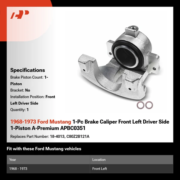 1968-1973 Ford Mustang 1-Pc Brake Caliper Front Left Driver Side 1-Piston A-Premium APBC0351