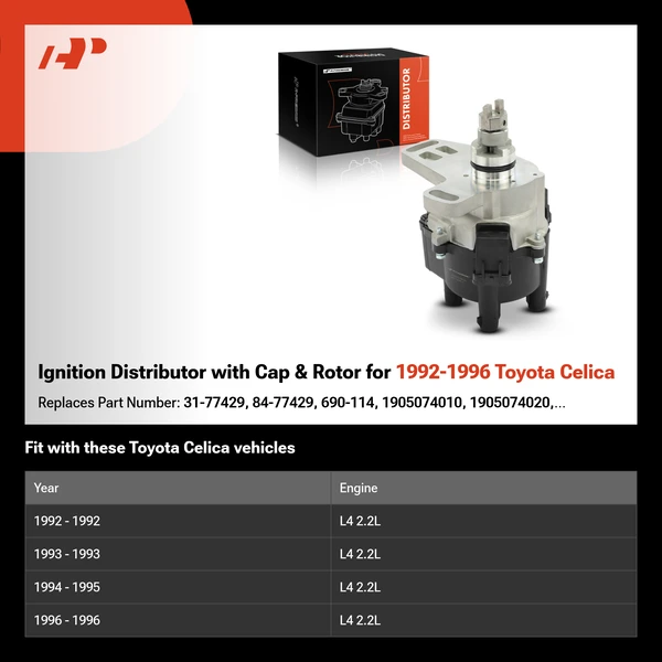 Ignition Distributor with Cap & Rotor for 1992-1996 Toyota Celica