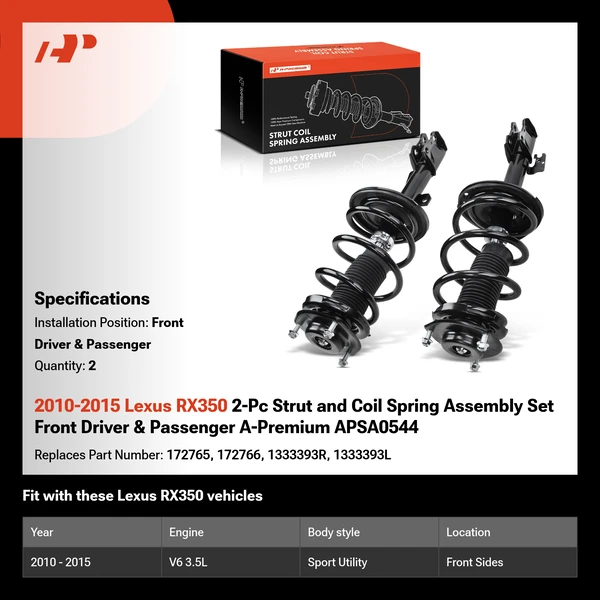 2010-2015 Lexus RX350 2-Pc Strut and Coil Spring Assembly Set Front Driver & Passenger A-Premium APSA0544