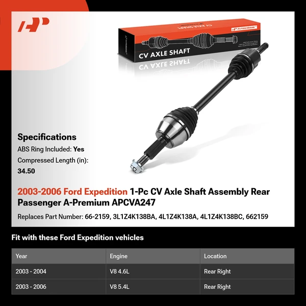 2003-2006 Ford Expedition 1-Pc CV Axle Shaft Assembly Rear Passenger A-Premium APCVA247