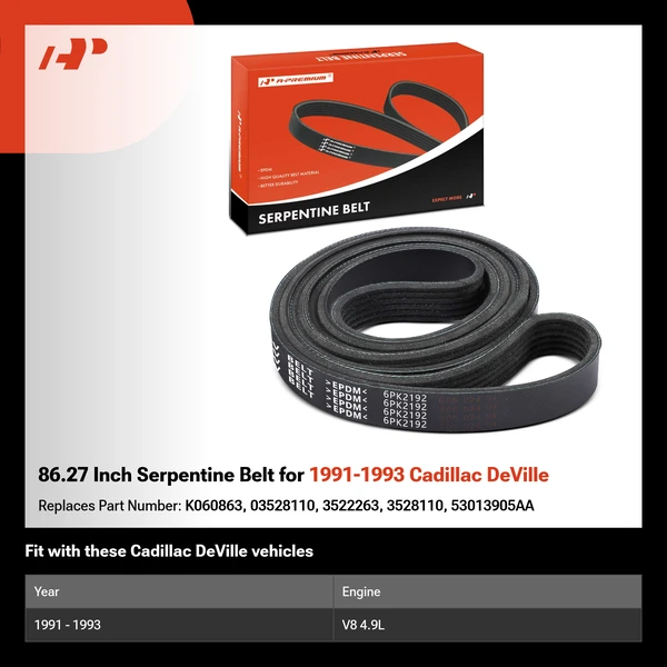 86.27 Inch Serpentine Belt for 1991-1993 Cadillac DeVille