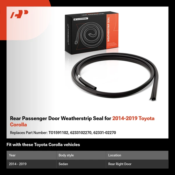 Rear Passenger Door Weatherstrip Seal for 2014-2019 Toyota Corolla