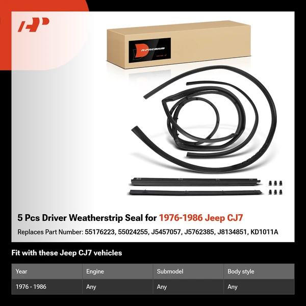 5 Pcs Driver Weatherstrip Seal for 1976-1986 Jeep CJ7
