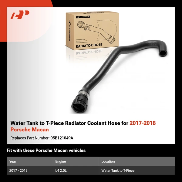 Water Tank to T-Piece Radiator Coolant Hose for 2017-2018 Porsche Macan