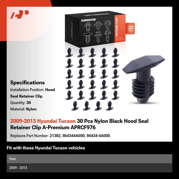 2009-2013 Hyundai Tucson 30 Pcs Nylon Black Hood Seal Retainer Clip A-Premium APRCF976