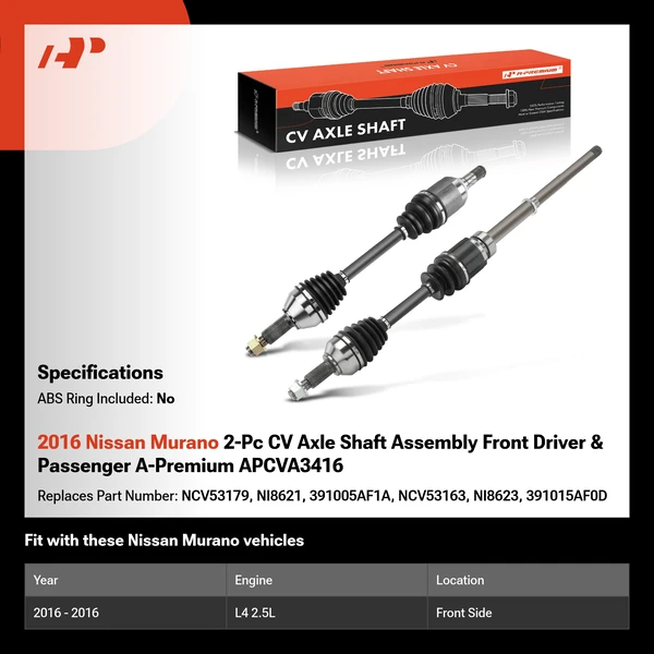 2016 Nissan Murano 2-Pc CV Axle Shaft Assembly Front Driver & Passenger A-Premium APCVA3416