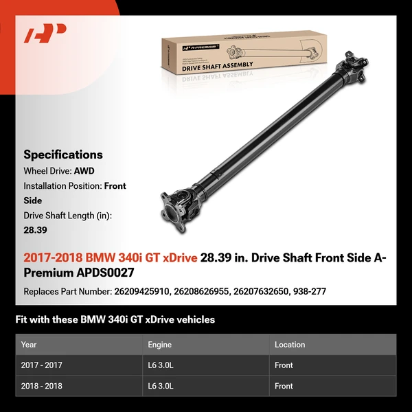 2017-2018 BMW 340i GT xDrive 28.39 in. Drive Shaft Front Side A-Premium APDS0027
