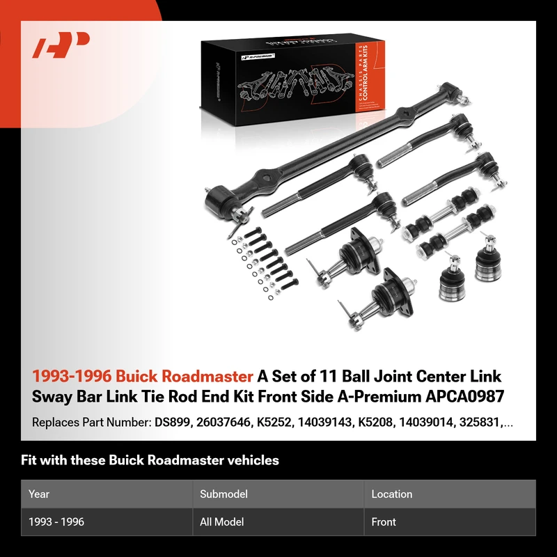 1993-1996 Buick Roadmaster A Set of 11 Ball Joint Center Link Sway Bar Link Tie Rod End Kit Front Side A-Premium APCA0987