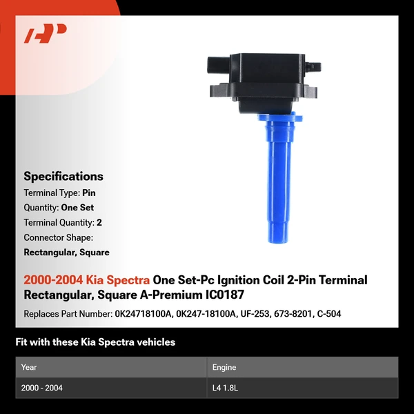 2000-2004 Kia Spectra One Set-Pc Ignition Coil 2-Pin Terminal Rectangular, Square A-Premium IC0187
