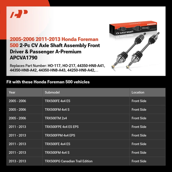 2005-2006 2011-2013 Honda Foreman 500 2-Pc CV Axle Shaft Assembly Front Driver & Passenger A-Premium APCVA1790