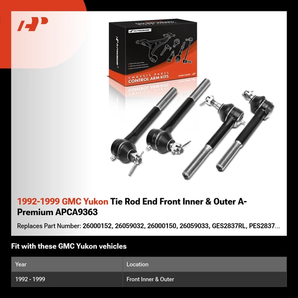 1992-1999 GMC Yukon Tie Rod End Front Inner & Outer A-Premium APCA9363