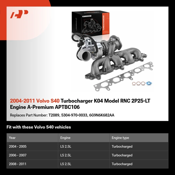 2004-2011 Volvo S40 Turbocharger K04 Model RNC 2P25-LT Engine A-Premium APTBC106