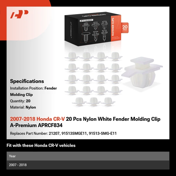2007-2018 Honda CR-V 20 Pcs Nylon White Fender Molding Clip A-Premium APRCF834