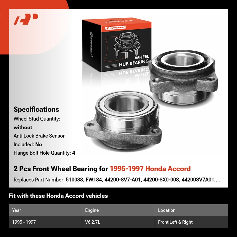2 Pcs Front Wheel Bearing for 1995-1997 Honda Accord