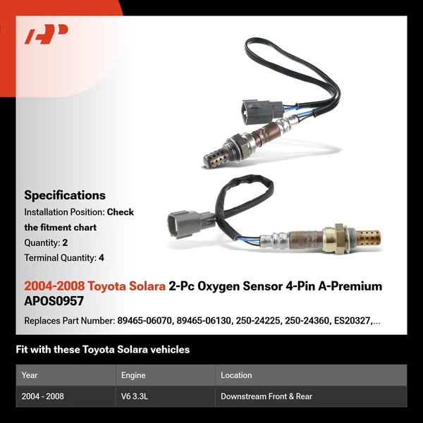 2004-2008 Toyota Solara 2-Pc Oxygen Sensor 4-Pin A-Premium APOS0957