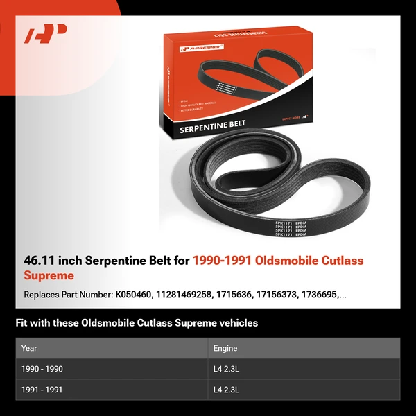 46.11 inch Serpentine Belt for 1990-1991 Oldsmobile Cutlass Supreme