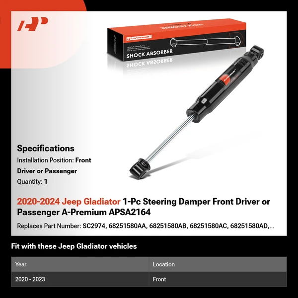 2020-2024 Jeep Gladiator 1-Pc Steering Damper Front Driver or Passenger A-Premium APSA2164