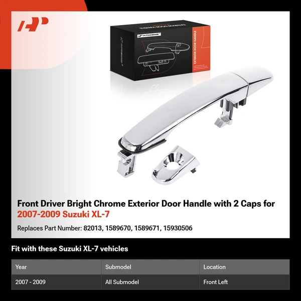 Front Driver Bright Chrome Exterior Door Handle with 2 Caps for 2007-2009 Suzuki XL-7