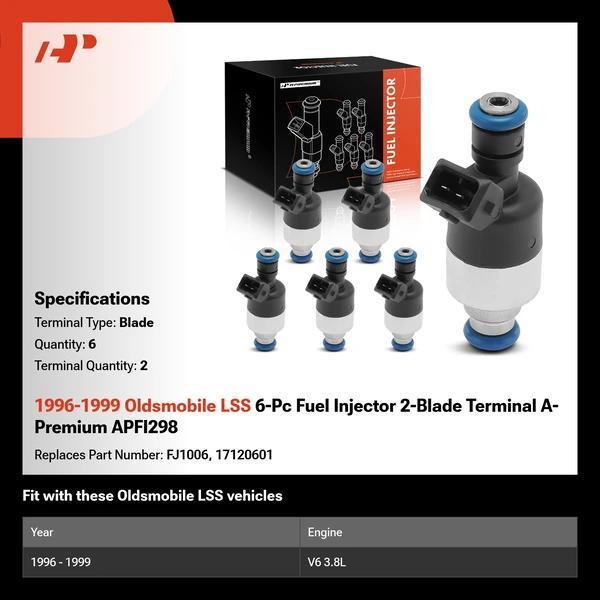 1996-1999 Oldsmobile LSS 6-Pc Fuel Injector 2-Blade Terminal A-Premium APFI298