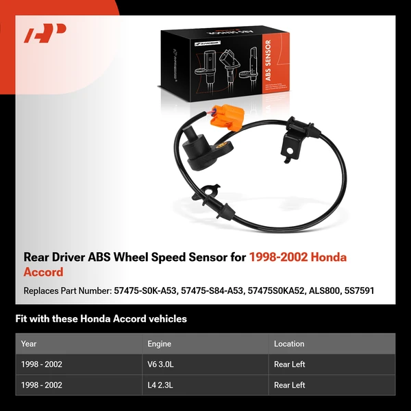Rear Driver ABS Wheel Speed Sensor for 1998-2002 Honda Accord