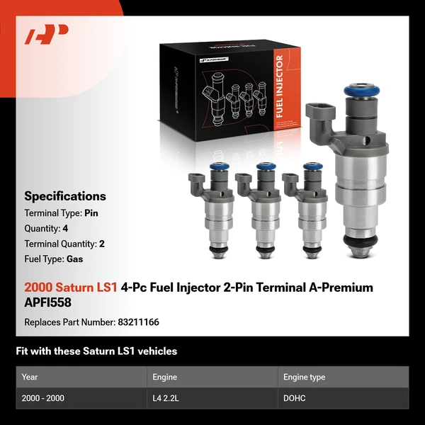 2000 Saturn LS1 4-Pc Fuel Injector 2-Pin Terminal A-Premium APFI558