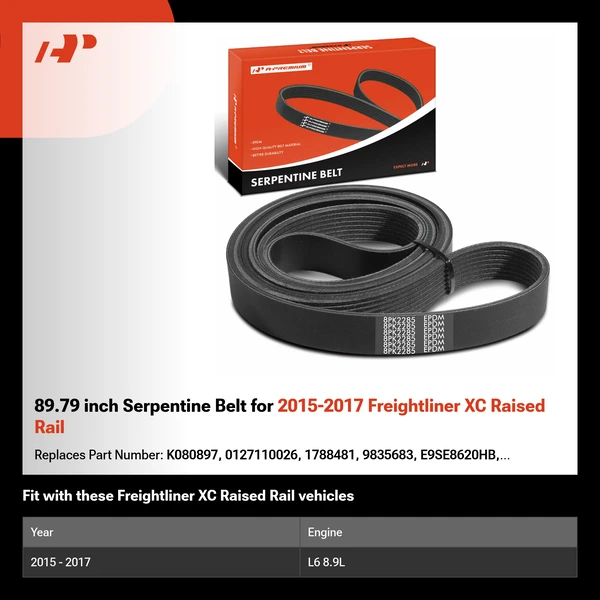 89.79 inch Serpentine Belt for 2015-2017 Freightliner XC Raised Rail