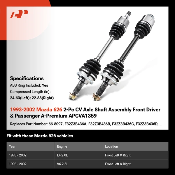1993-2002 Mazda 626 2-Pc CV Axle Shaft Assembly Front Driver & Passenger A-Premium APCVA1359