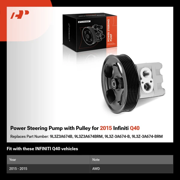 Power Steering Pump with Pulley for 2015 Infiniti Q40