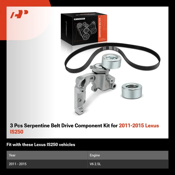 3 Pcs Serpentine Belt Drive Component Kit for 2011-2015 Lexus IS250