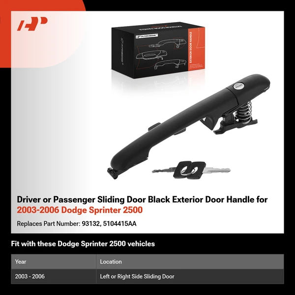 Driver or Passenger Sliding Door Black Exterior Door Handle for 2003-2006 Dodge Sprinter 2500