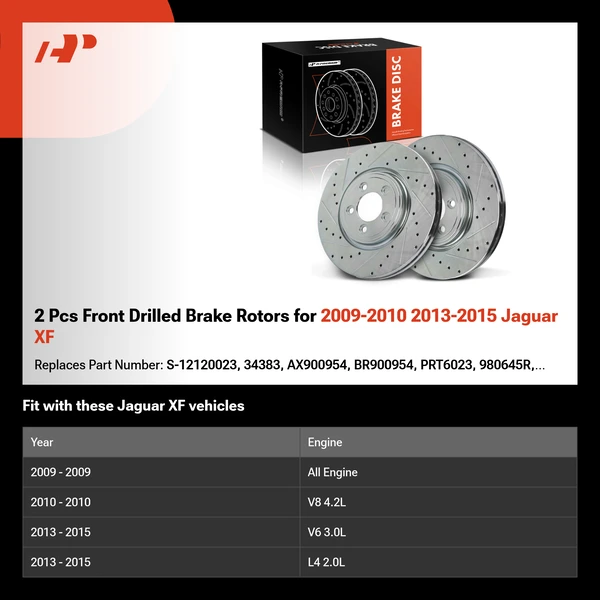 2 Pcs Front Drilled Brake Rotors for 2009-2010 2013-2015 Jaguar XF