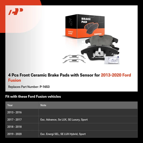 4 Pcs Front Ceramic Brake Pads with Sensor for 2013-2020 Ford Fusion