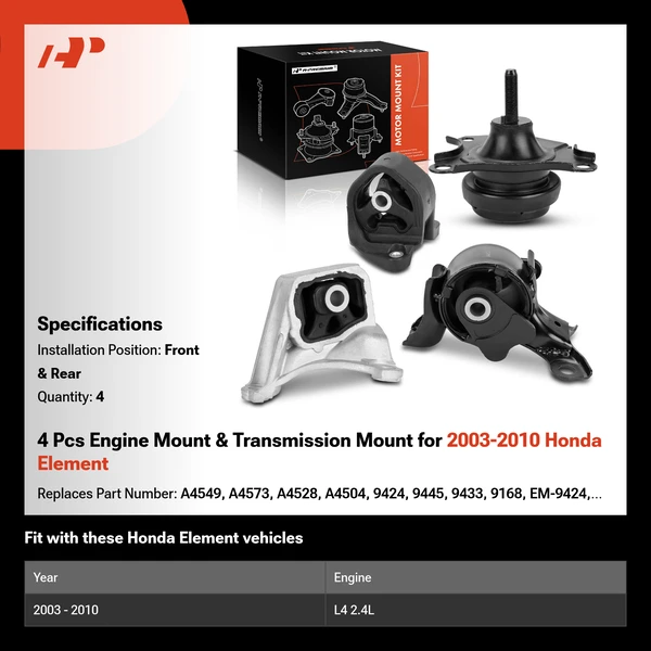 4 Pcs Engine Mount & Transmission Mount for 2003-2010 Honda Element