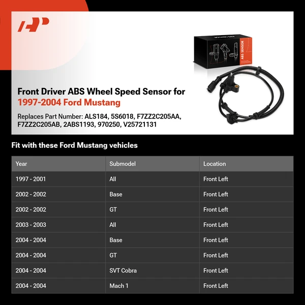 Front Driver ABS Wheel Speed Sensor for 1997-2004 Ford Mustang