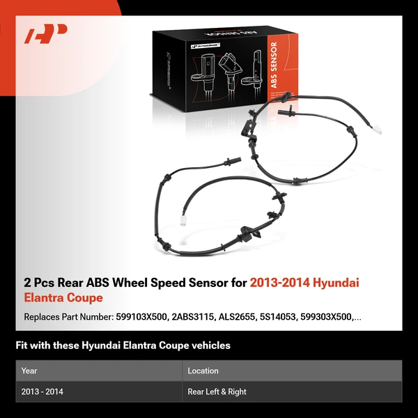 2 Pcs Rear ABS Wheel Speed Sensor for 2013-2014 Hyundai Elantra Coupe