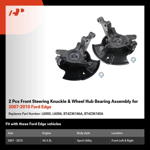 2 Pcs Front Steering Knuckle & Wheel Hub Bearing Assembly for 2007-2010 Ford Edge