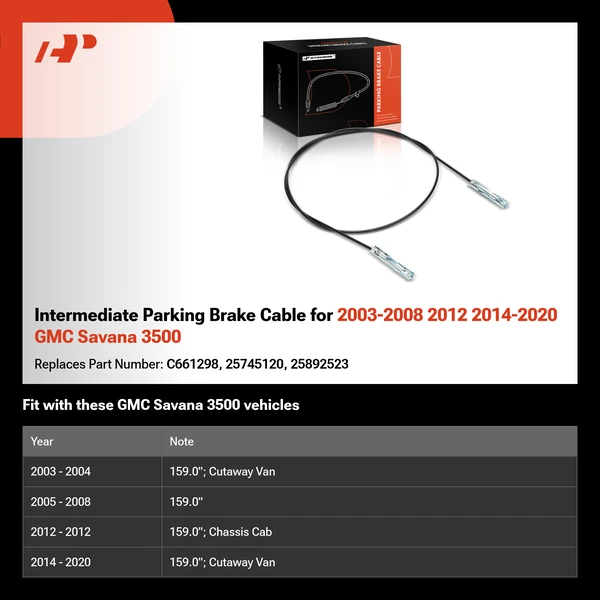 Intermediate Parking Brake Cable for 2003-2008 2012 2014-2020 GMC Savana 3500