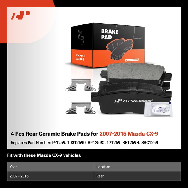 4 Pcs Rear Ceramic Brake Pads for 2007-2015 Mazda CX-9
